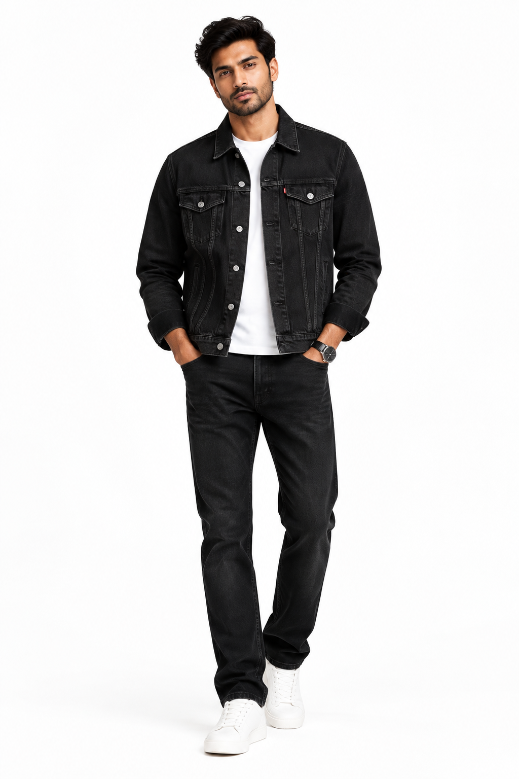 Men's Denim Jacket Black - Front View