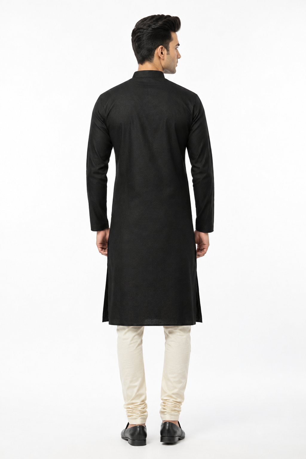 Black Men's Kurta - Back View