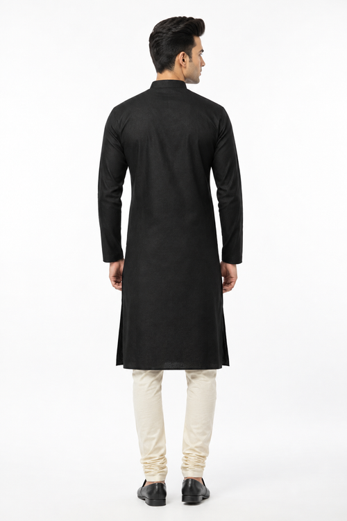 Black Men's Kurta - Back View