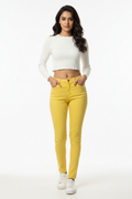 Yellow women's jeans - front white background