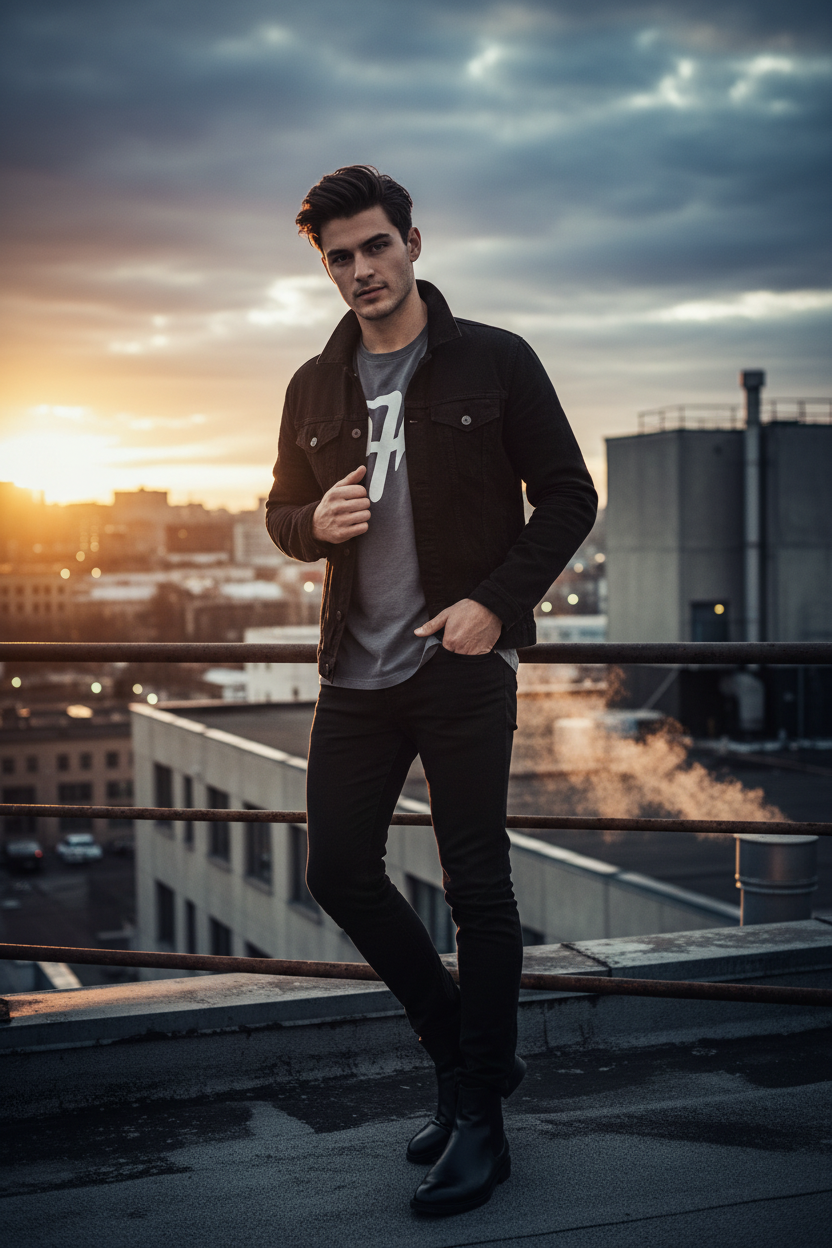 Men's Denim Jacket Denim Black - Lifestyle 1