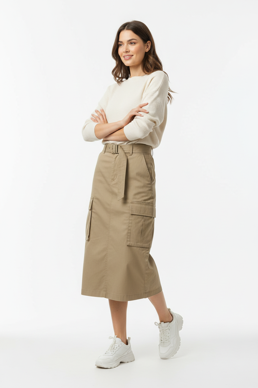 Urban Cargo Skirt Khaki - Casual Pose