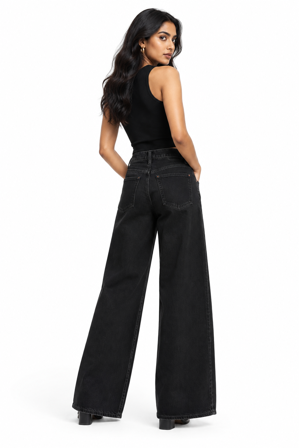 Black Wide-Leg Jeans - Back View