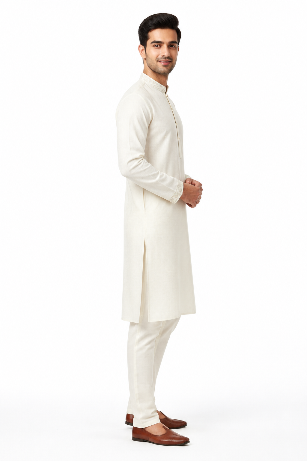 Off-White Men's Kurta - Side Profile