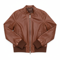 Women's Casual Bomber Jacket Brown Leather - Studio Shot