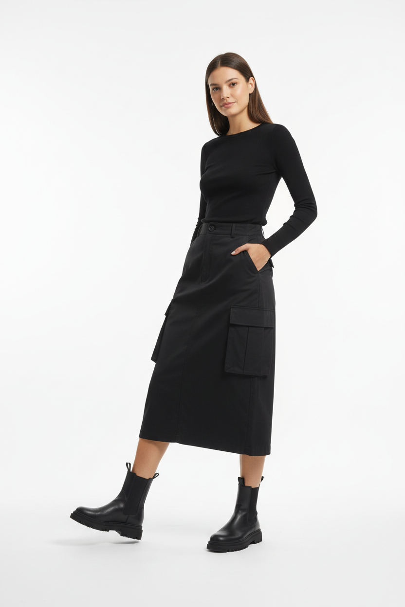 Urban Cargo Skirt Black - Casual Pose
