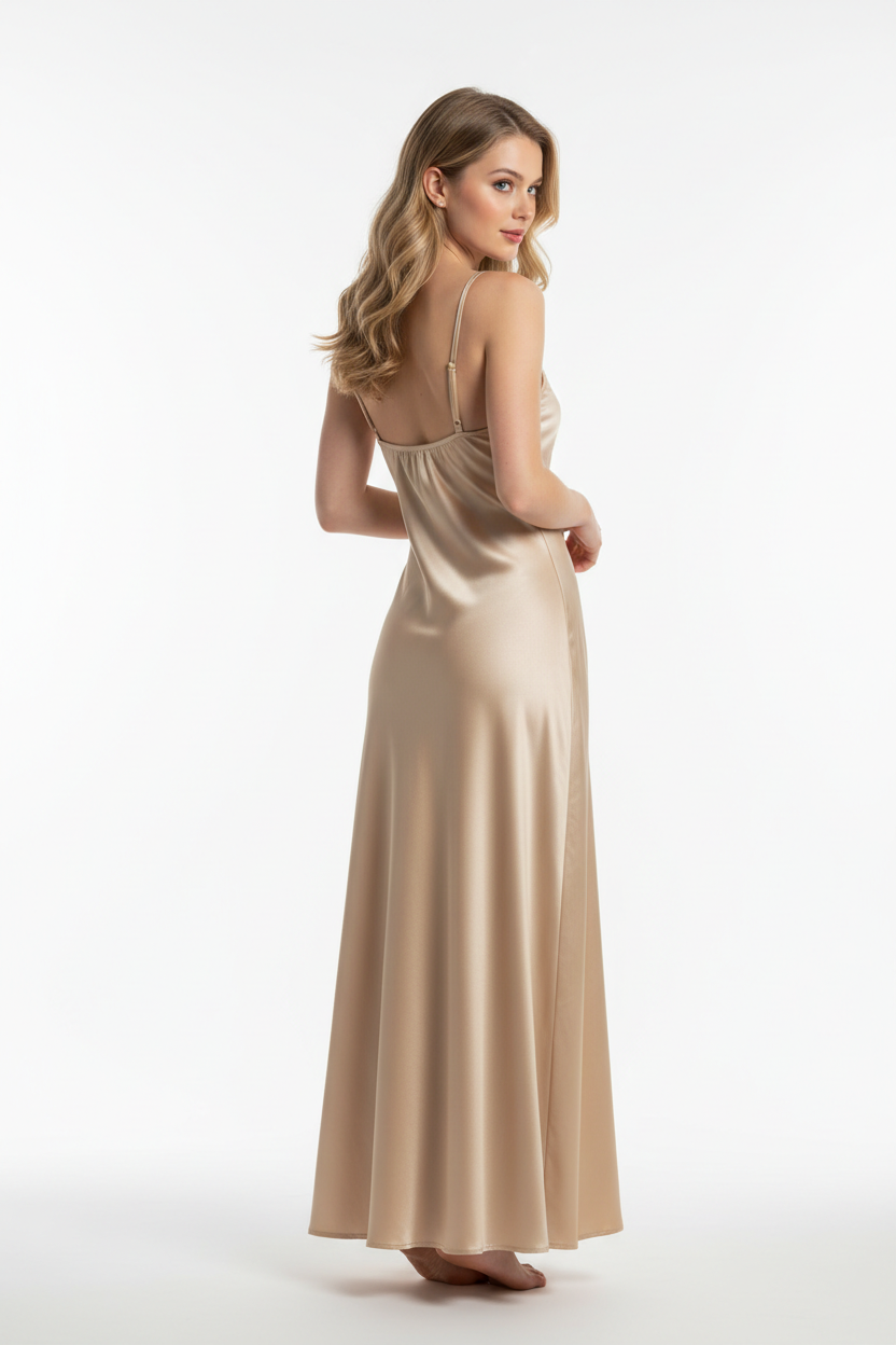Champagne gold night dress - back white background