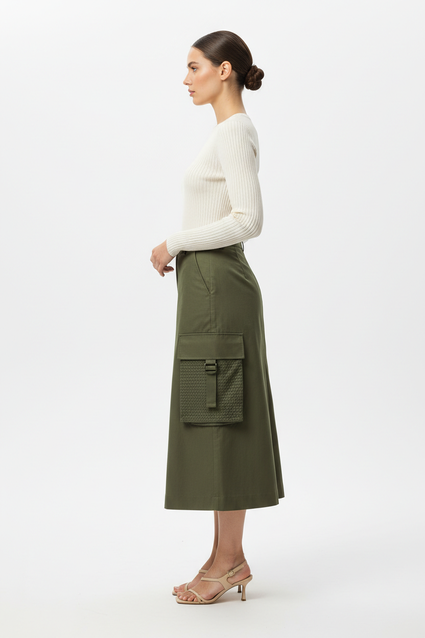 Urban Cargo Skirt Olive Green - Side Profile