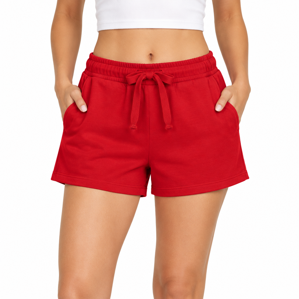 Women's Casual Cotton Shorts Red - Front view