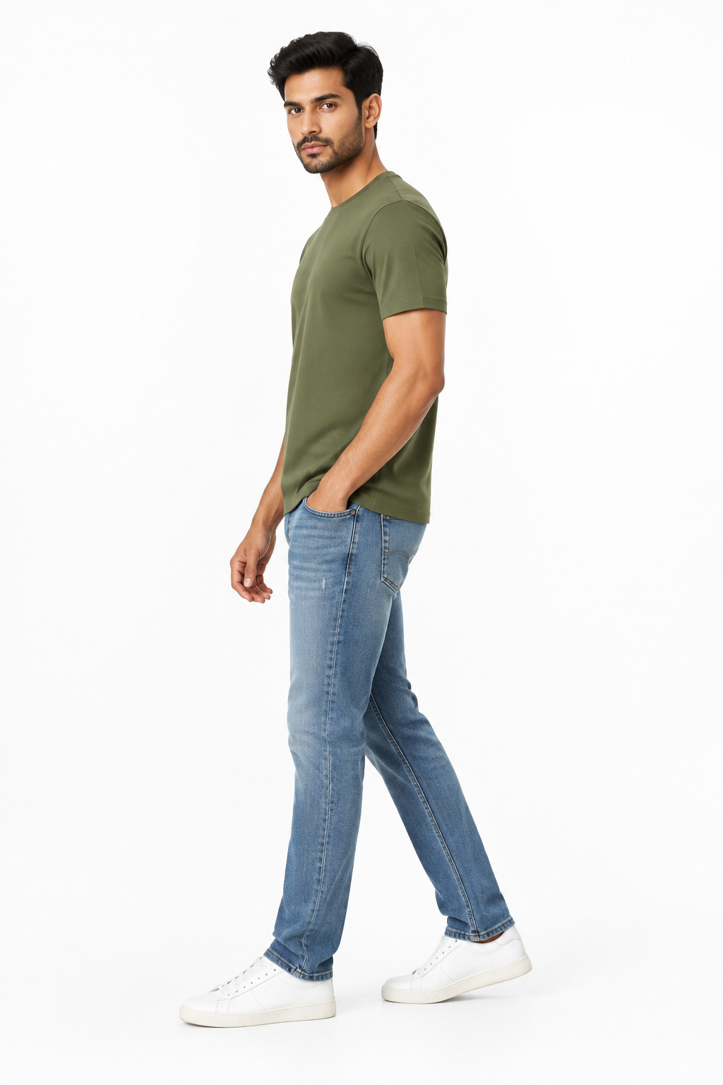 Olive Green Men's T-Shirt - Side Profile