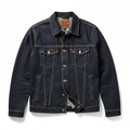Men's Denim Jacket Brown Leather - Studio Shot