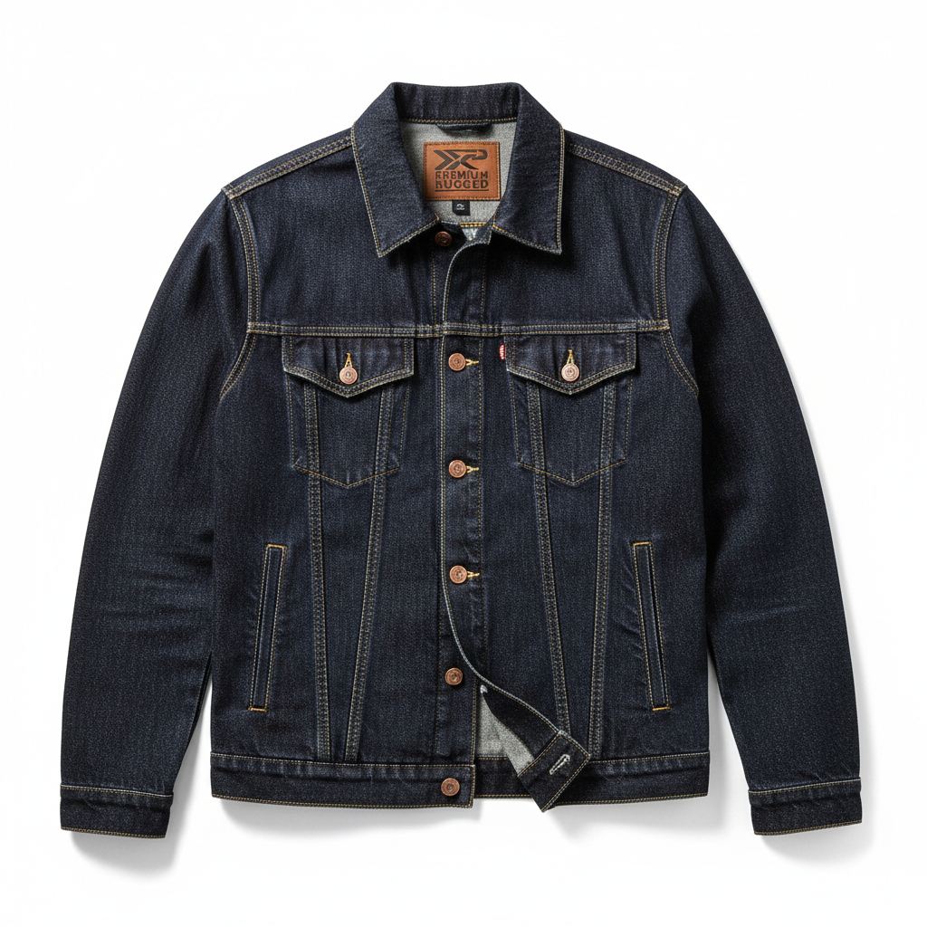 Men's Denim Jacket Brown Leather - Studio Shot