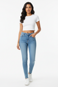 Light blue women's jeans - front white background