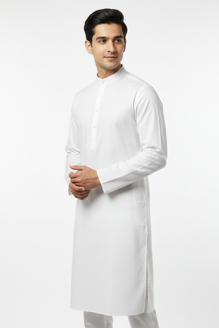 White men's kurta - three quarter white background