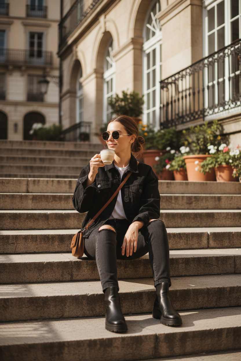 Women's Denim Jacket Black - Lifestyle 2