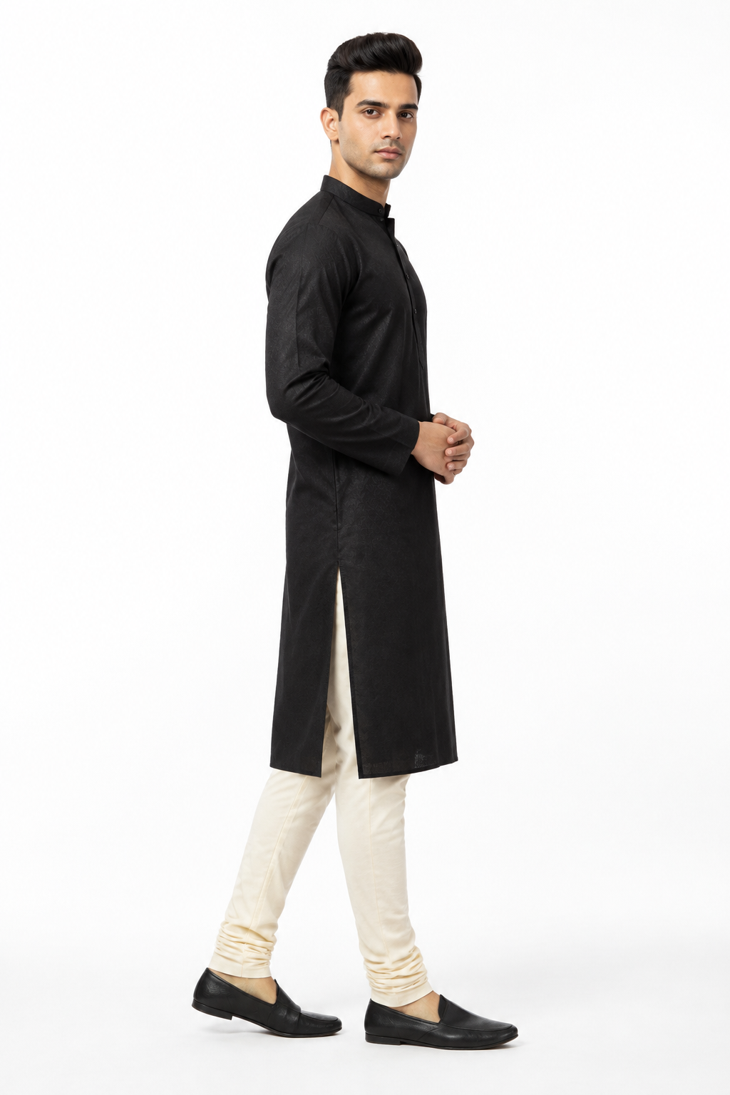Black Men's Kurta - Side Profile
