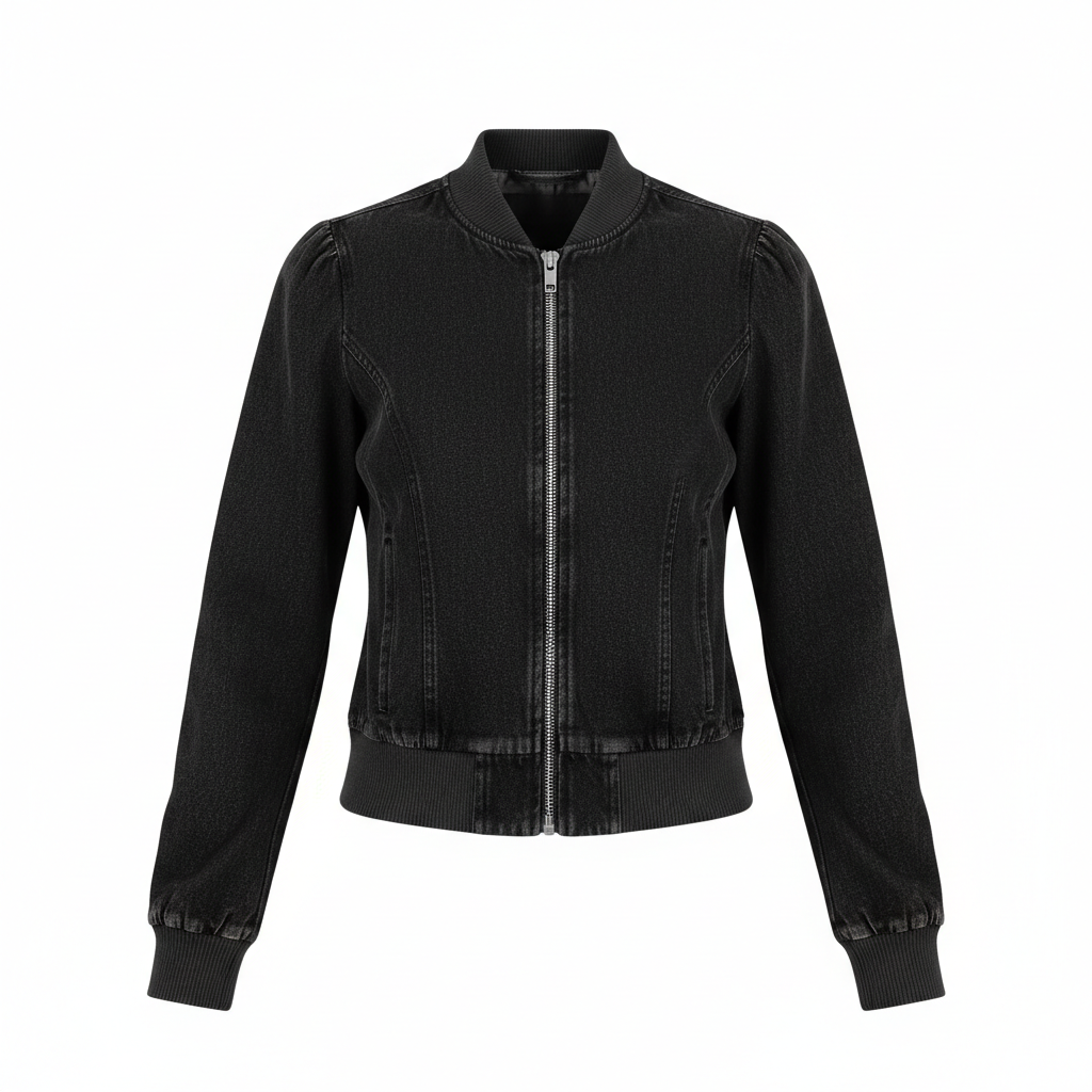 Women's Casual Bomber Jacket Denim Black - Studio Shot