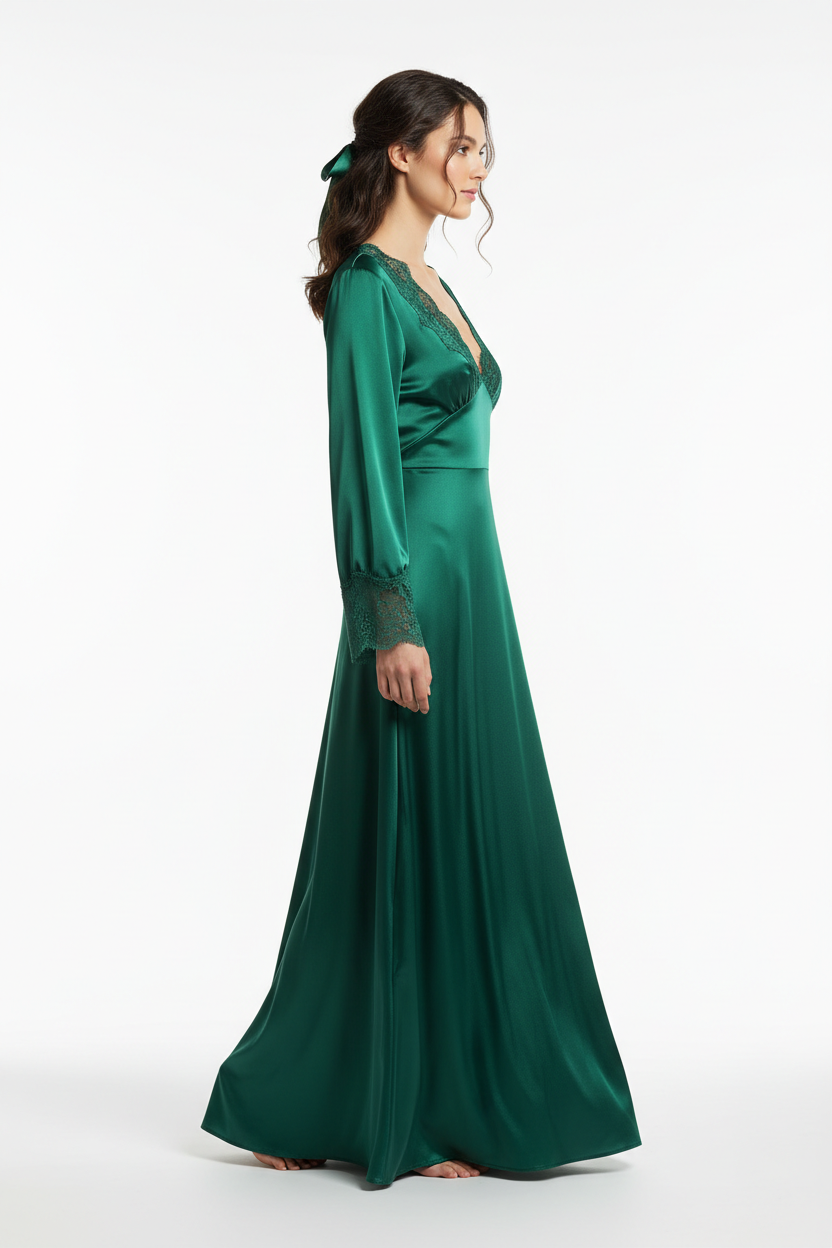Emerald green night dress - right white background