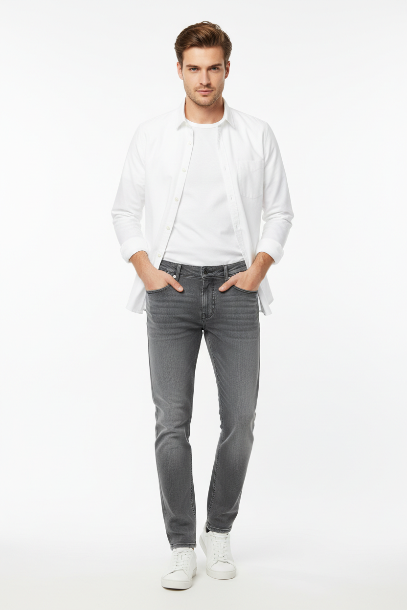 Grey men's jeans - front white background