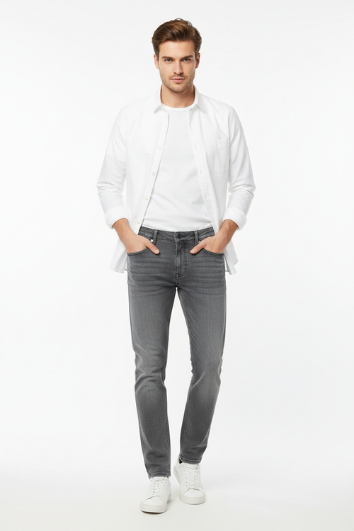 Grey men's jeans - front white background