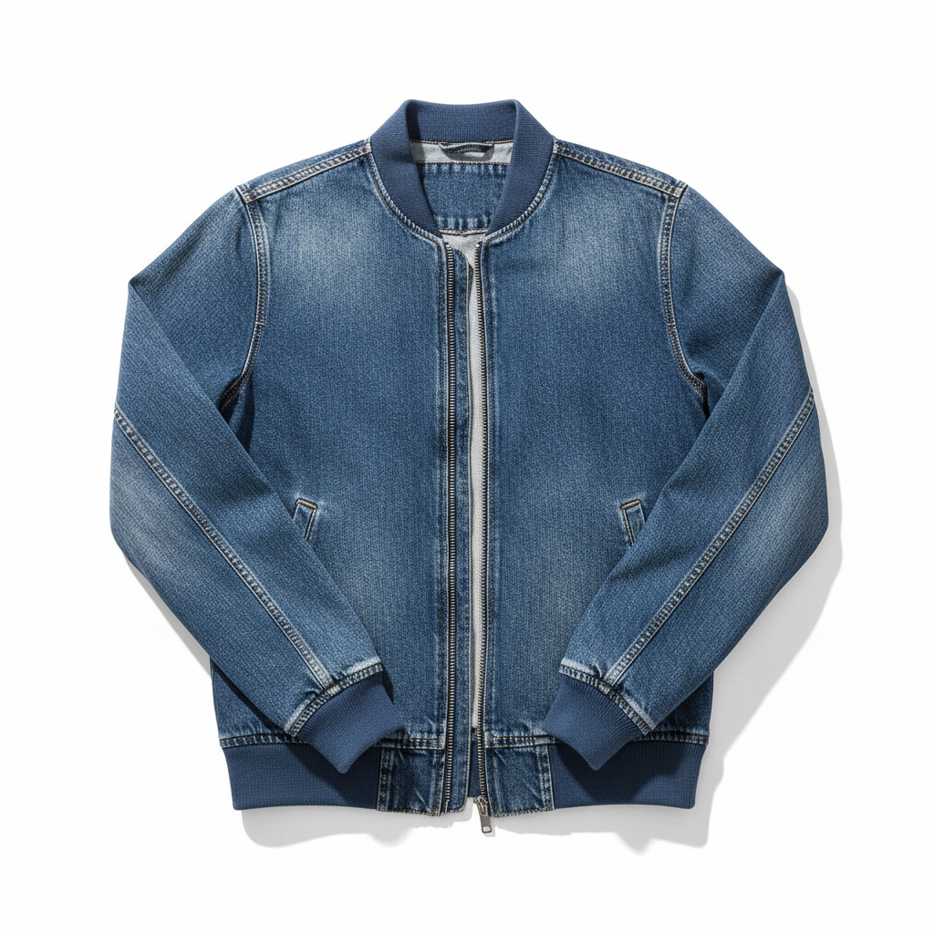 Men's Casual Bomber Jacket Denim Blue - Studio Shot