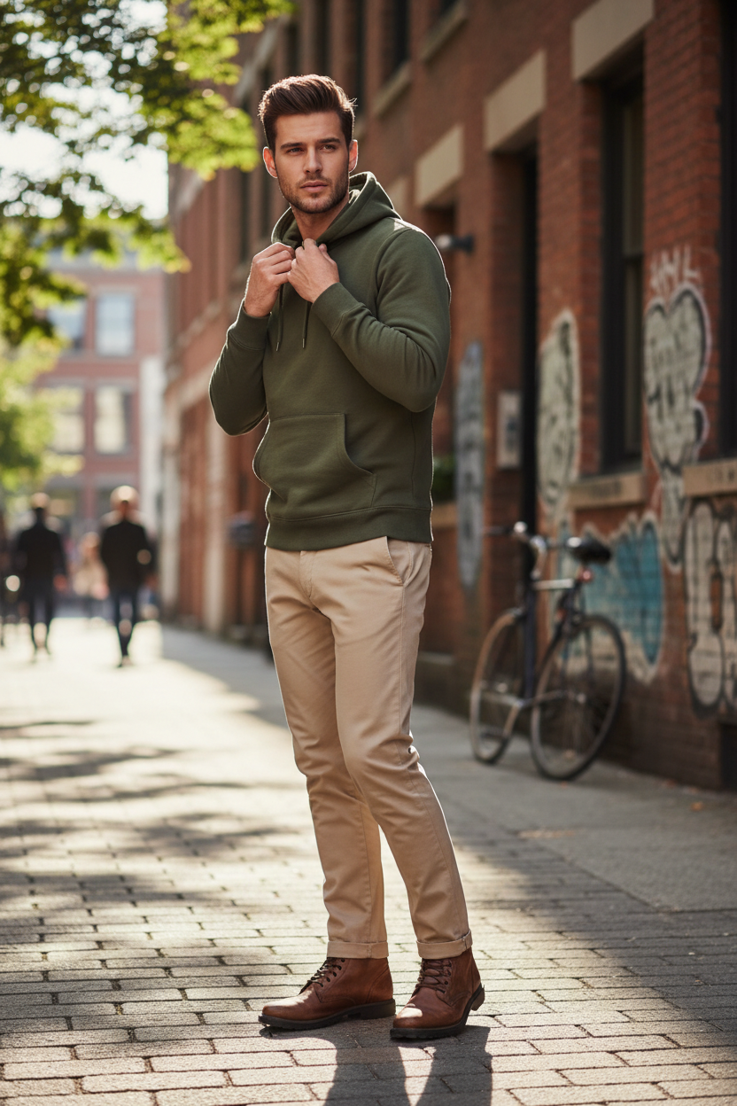Men's Hoodie Olive Green - Lifestyle 1