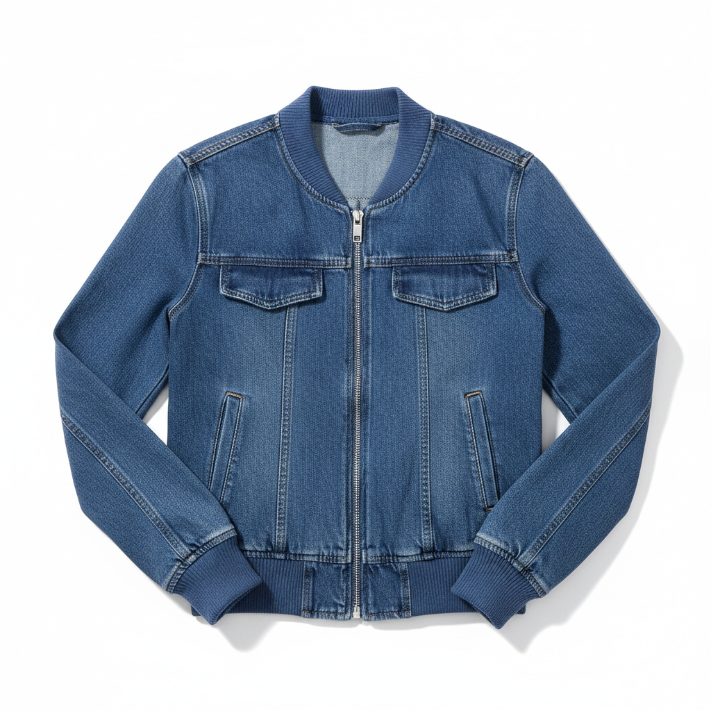 Women's Casual Bomber Jacket Denim Blue - Studio Shot