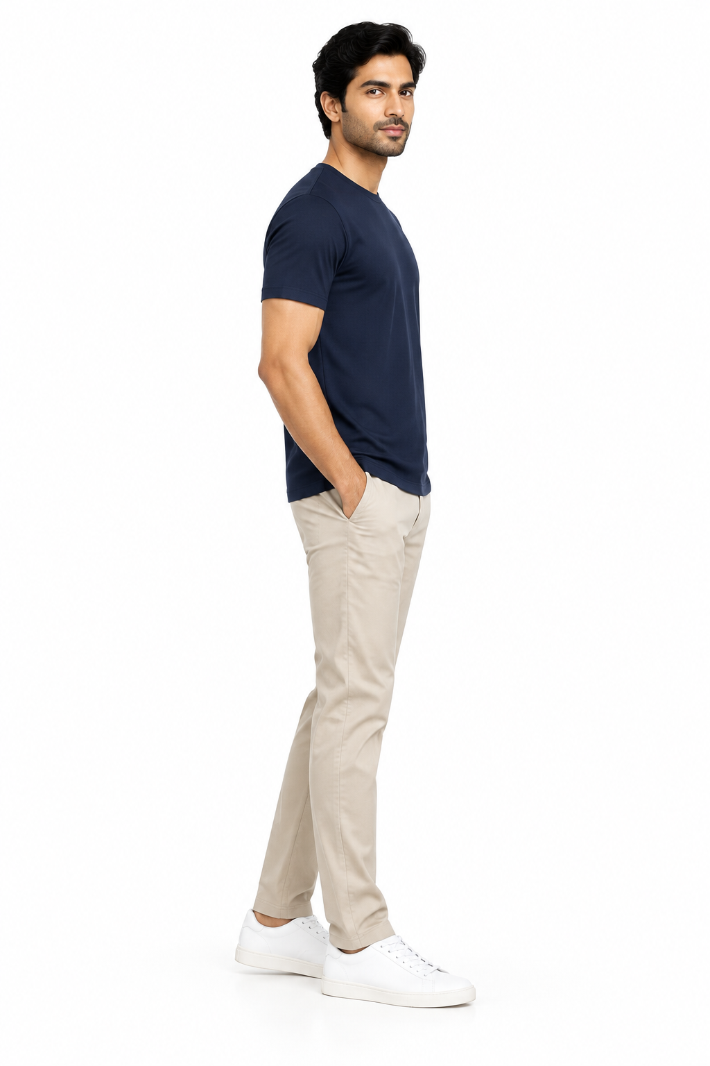 Navy Blue Men's T-Shirt - Side Profile