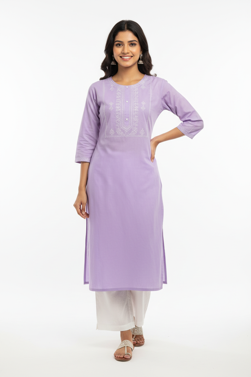 Lavender women's kurti - front white background