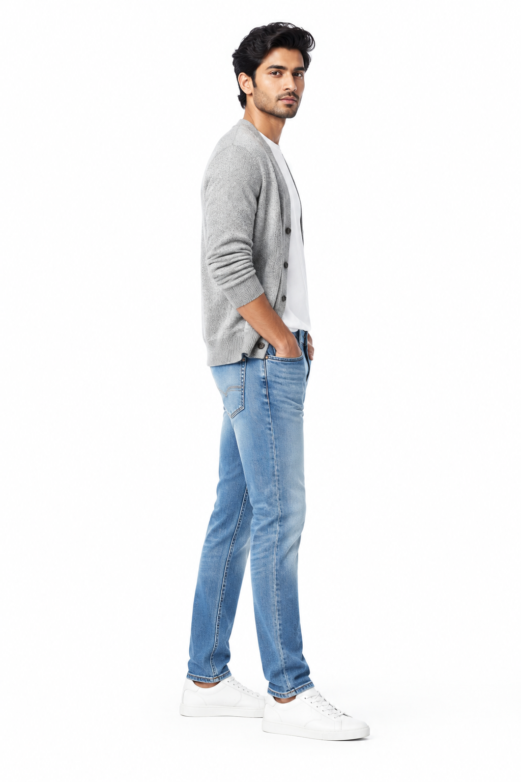 Light Blue Men's Jeans - Side Profile