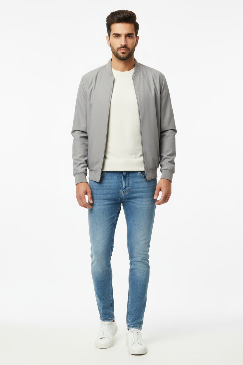 Light blue men's jeans - front white background