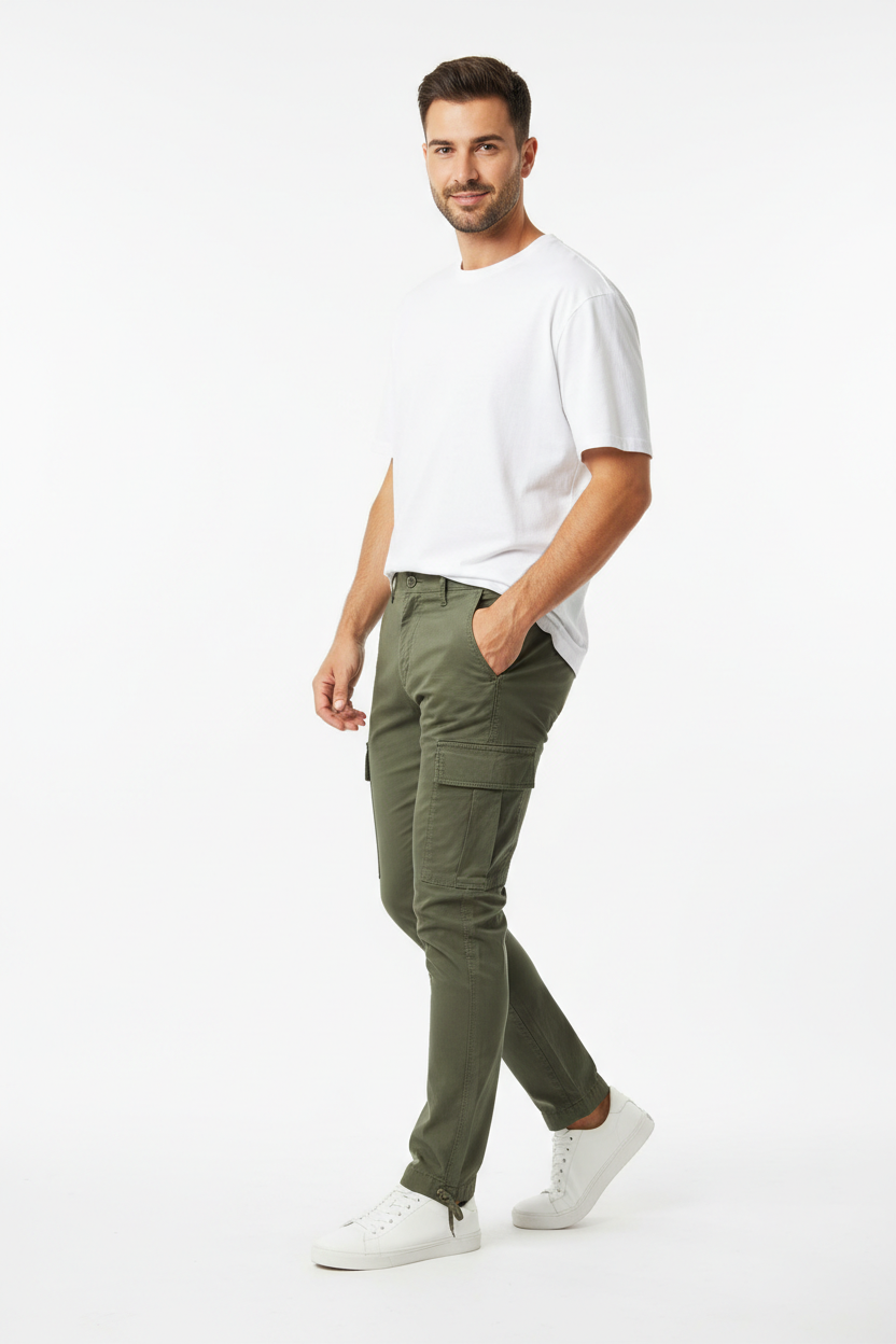 Urban Cargo Pants Olive Green - Casual Pose