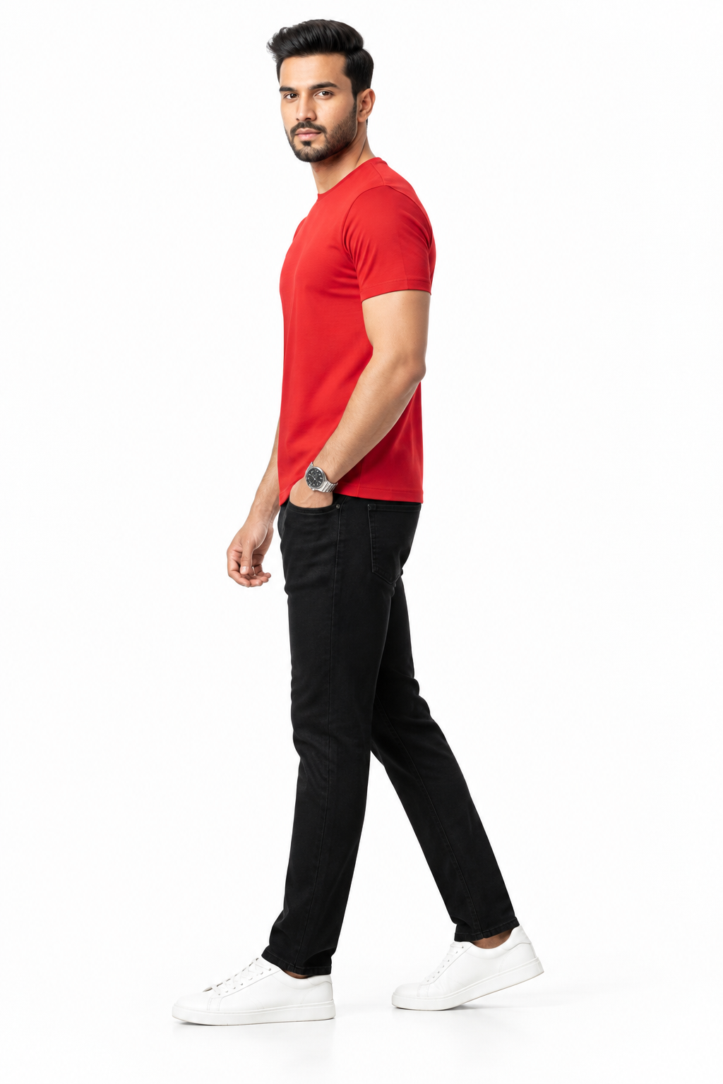 Red Men's T-Shirt - Side Profile