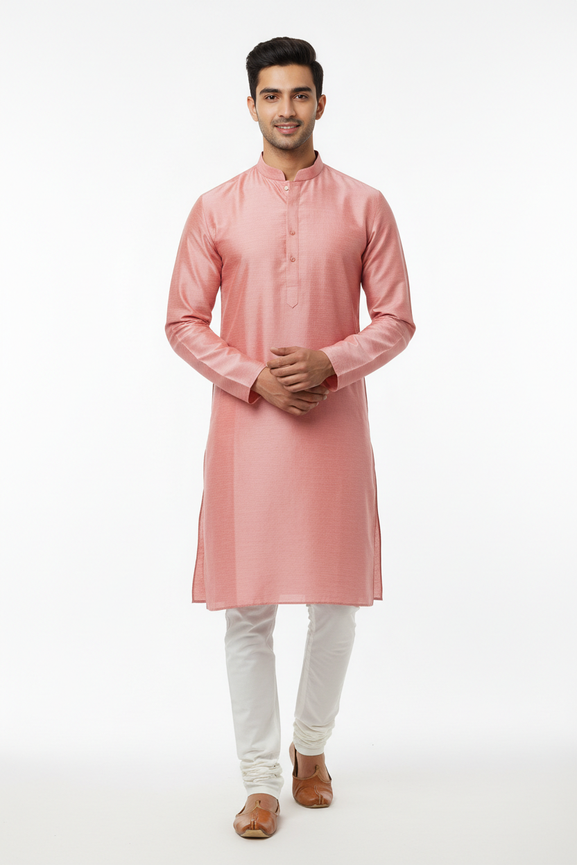 Pink men's kurta - front white background