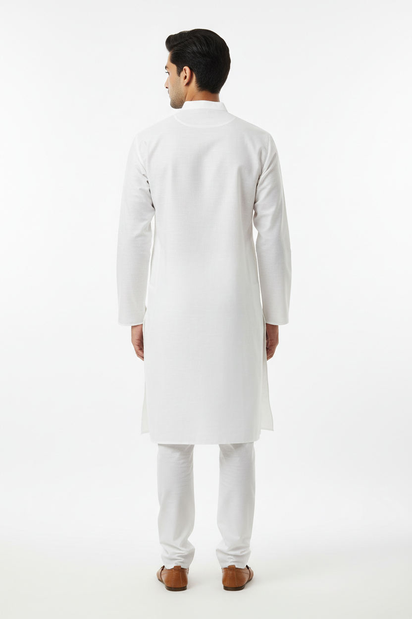 White men's kurta - back white background
