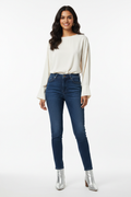 Dark blue women's jeans - front white background