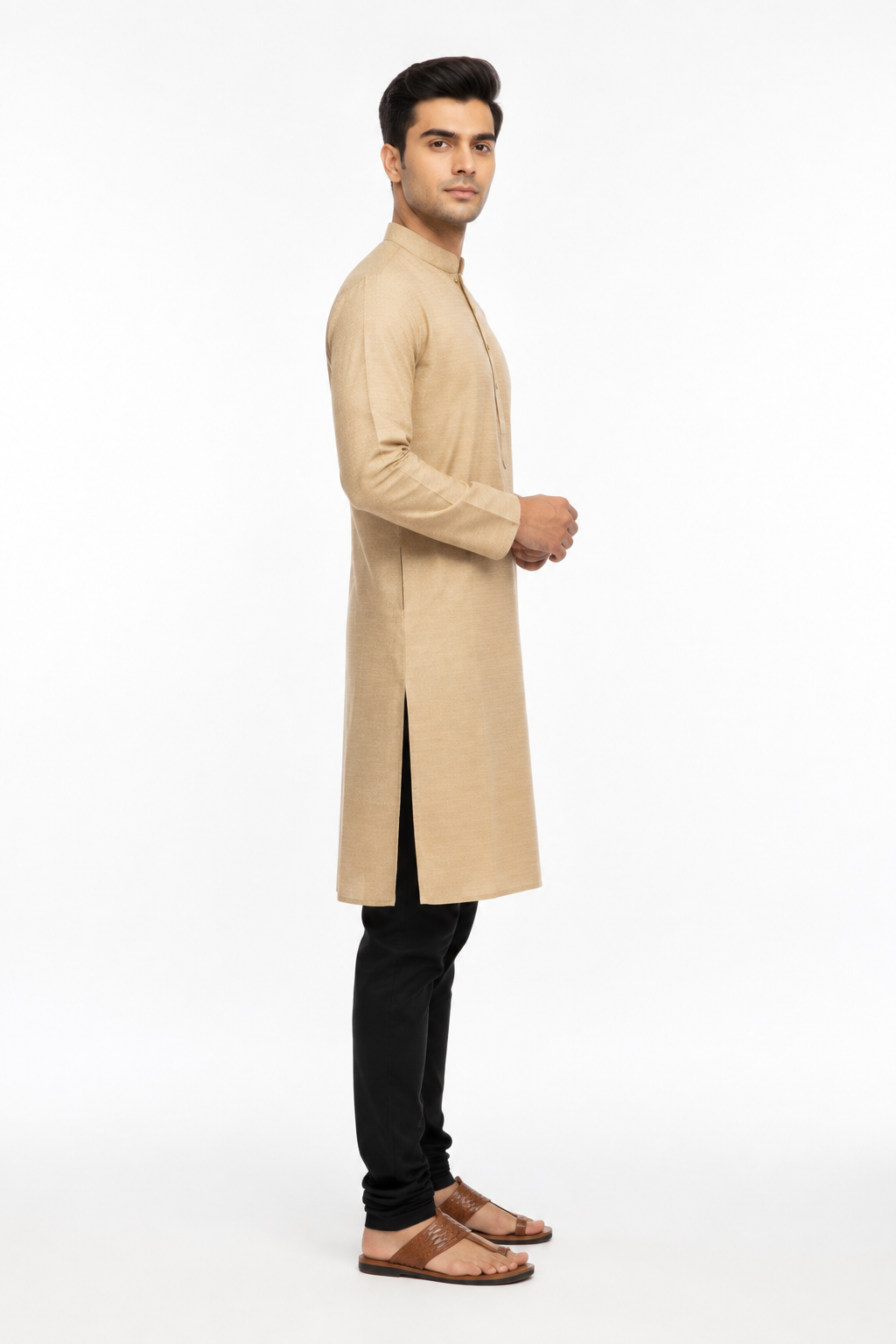 Beige Men's Kurta - Side Profile