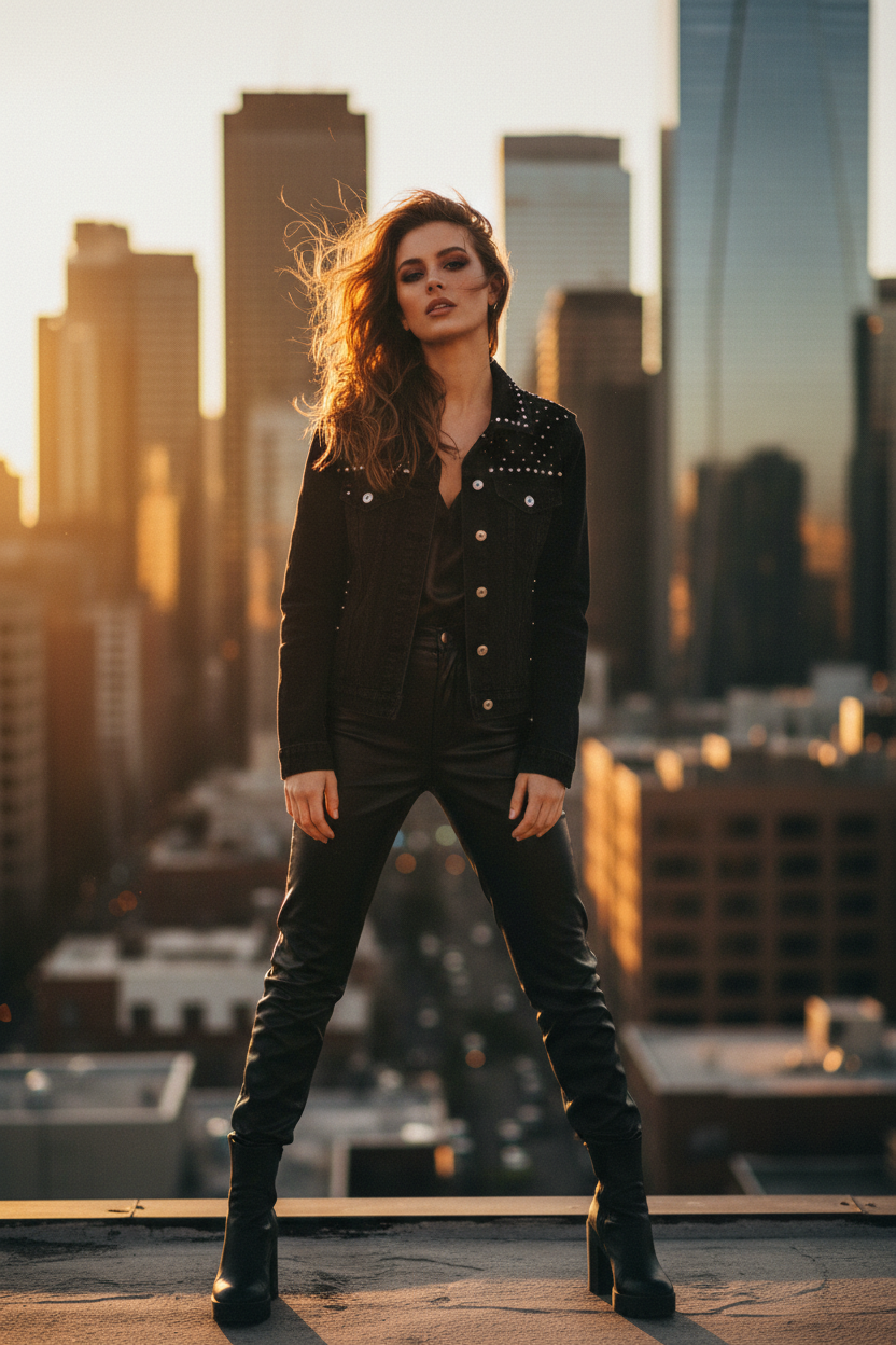 Women's Denim Jacket Denim Black - Lifestyle 2