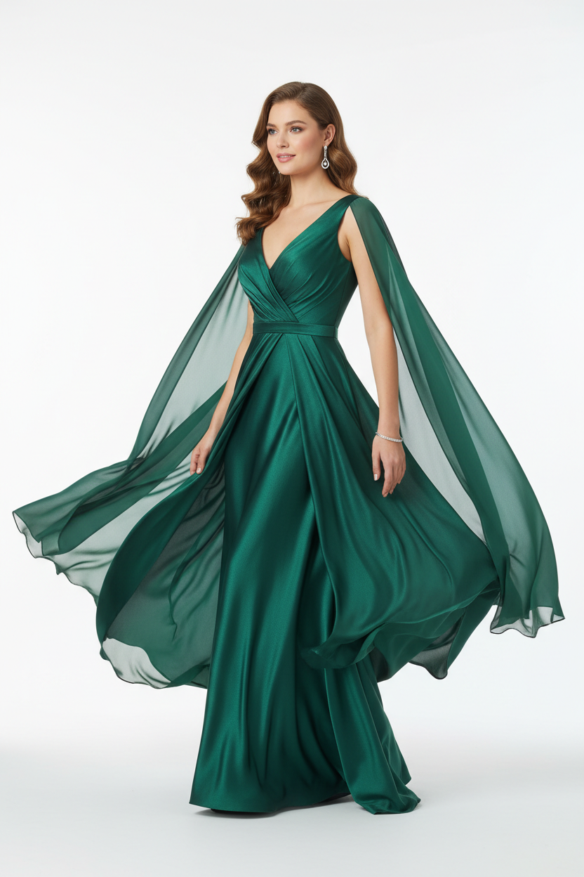 Emerald green formal evening dress - three quarter white background