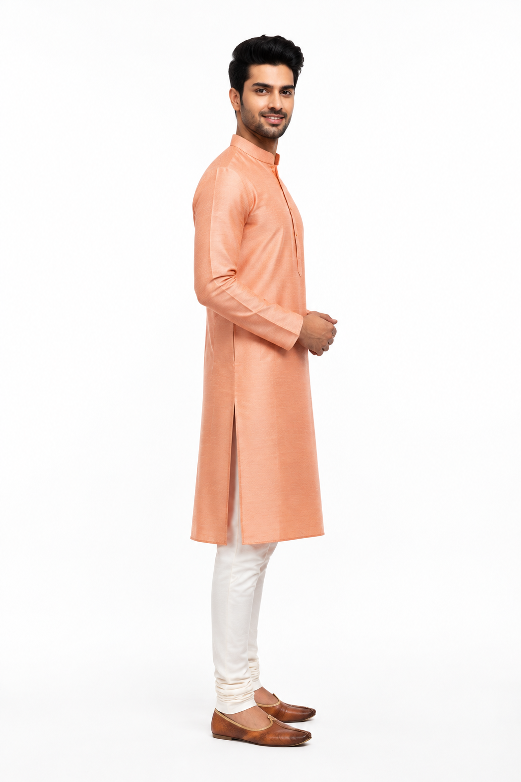 Peach Men's Kurta - Side Profile
