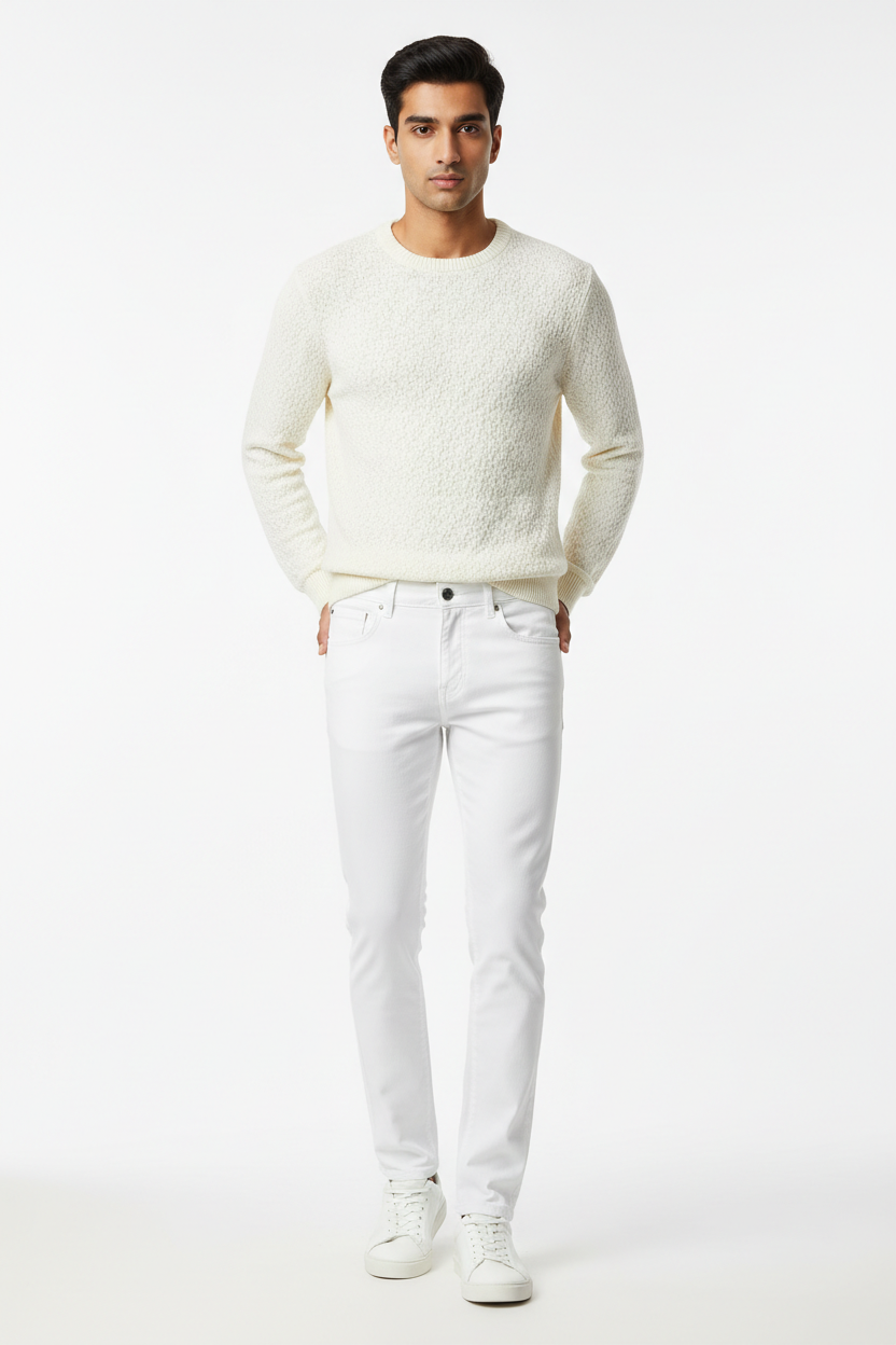 White men's jeans - front white background
