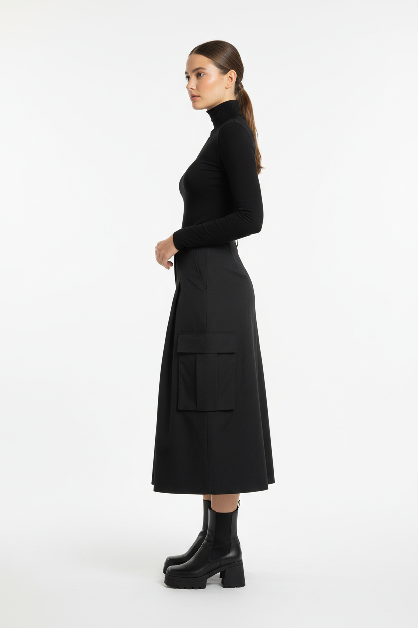 Urban Cargo Skirt Black - Side Profile