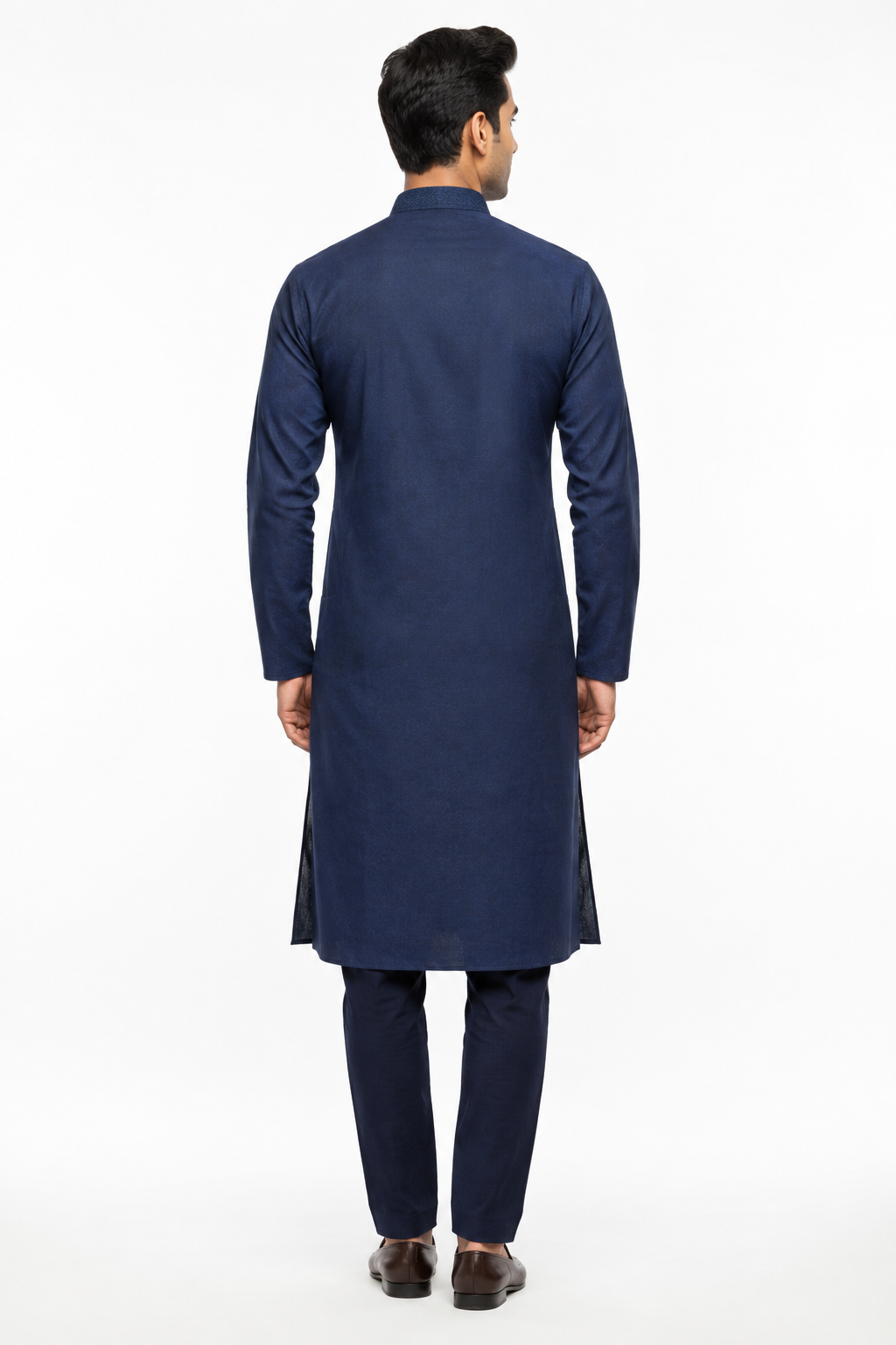 Navy Blue Men's Kurta - Back View