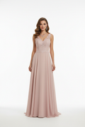 Dusty rose blush pink formal evening dress - front white background