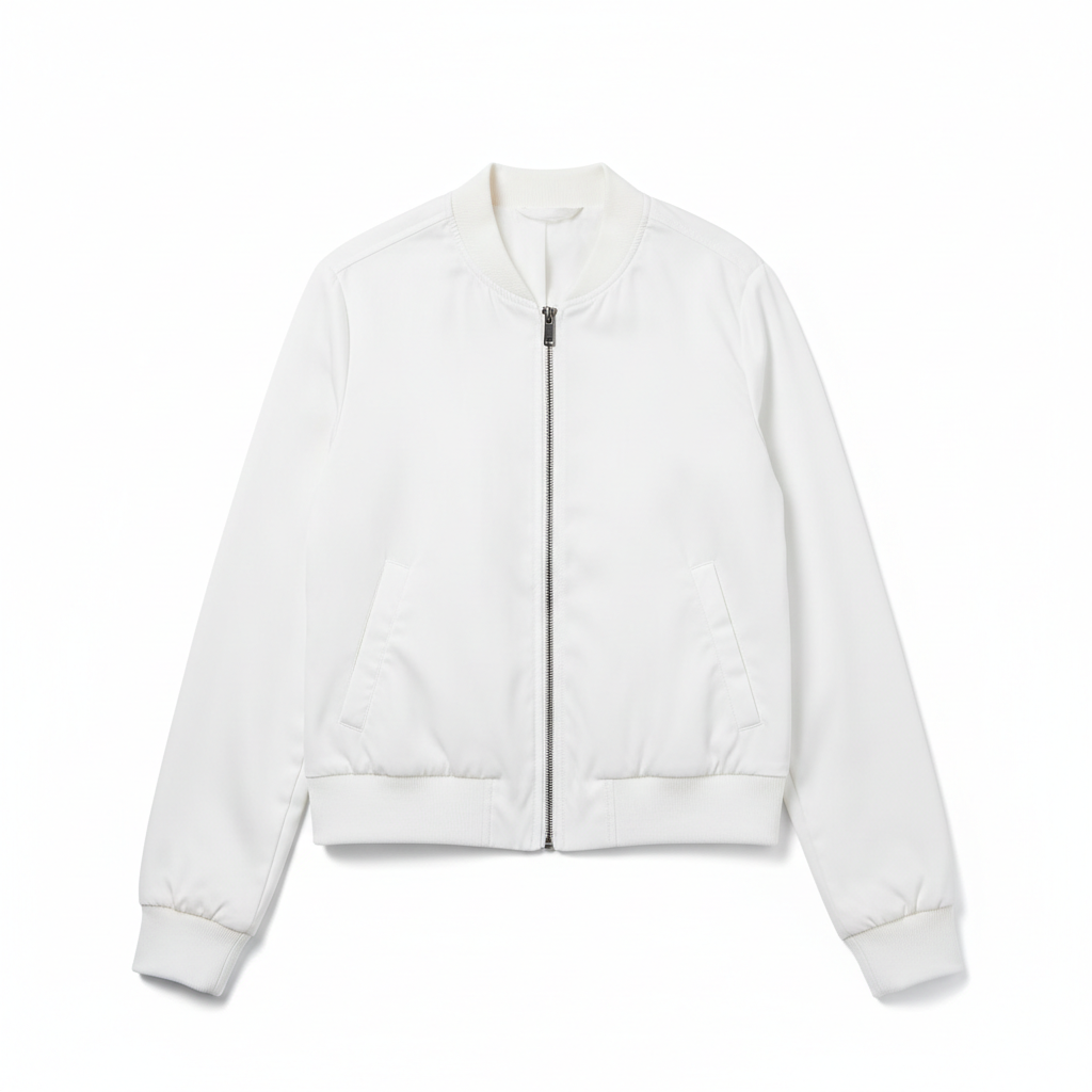 Women's Casual Bomber Jacket White - Studio Shot