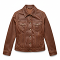 Women's Denim Jacket Brown Leather - Studio Shot
