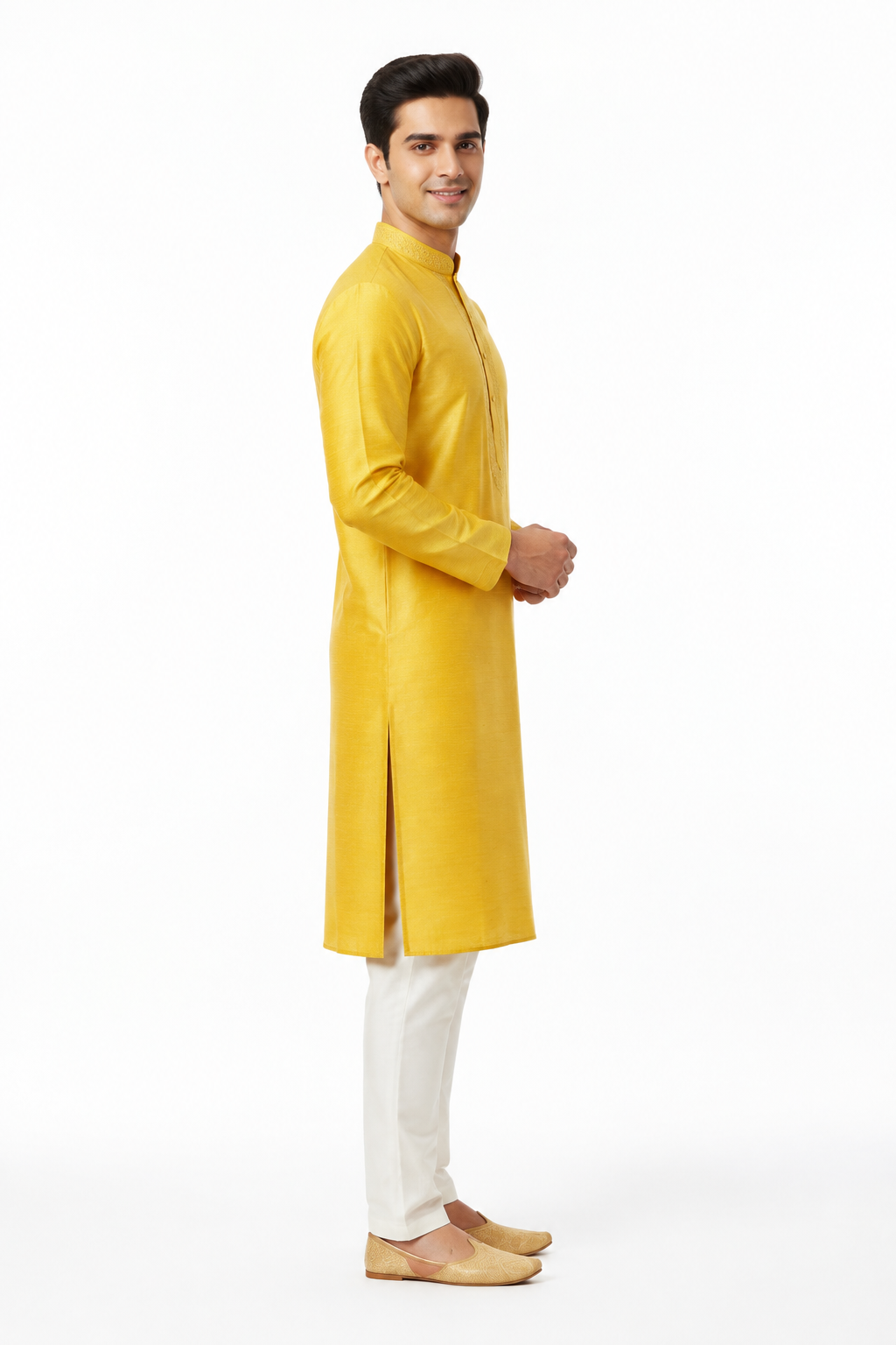 Yellow Men's Kurta - Side Profile