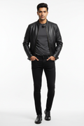 Black men's jeans - front white background