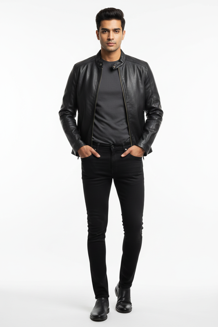 Black men's jeans - front white background