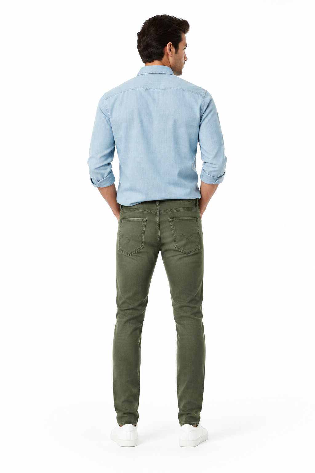 Olive Green Men's Jeans - Back View